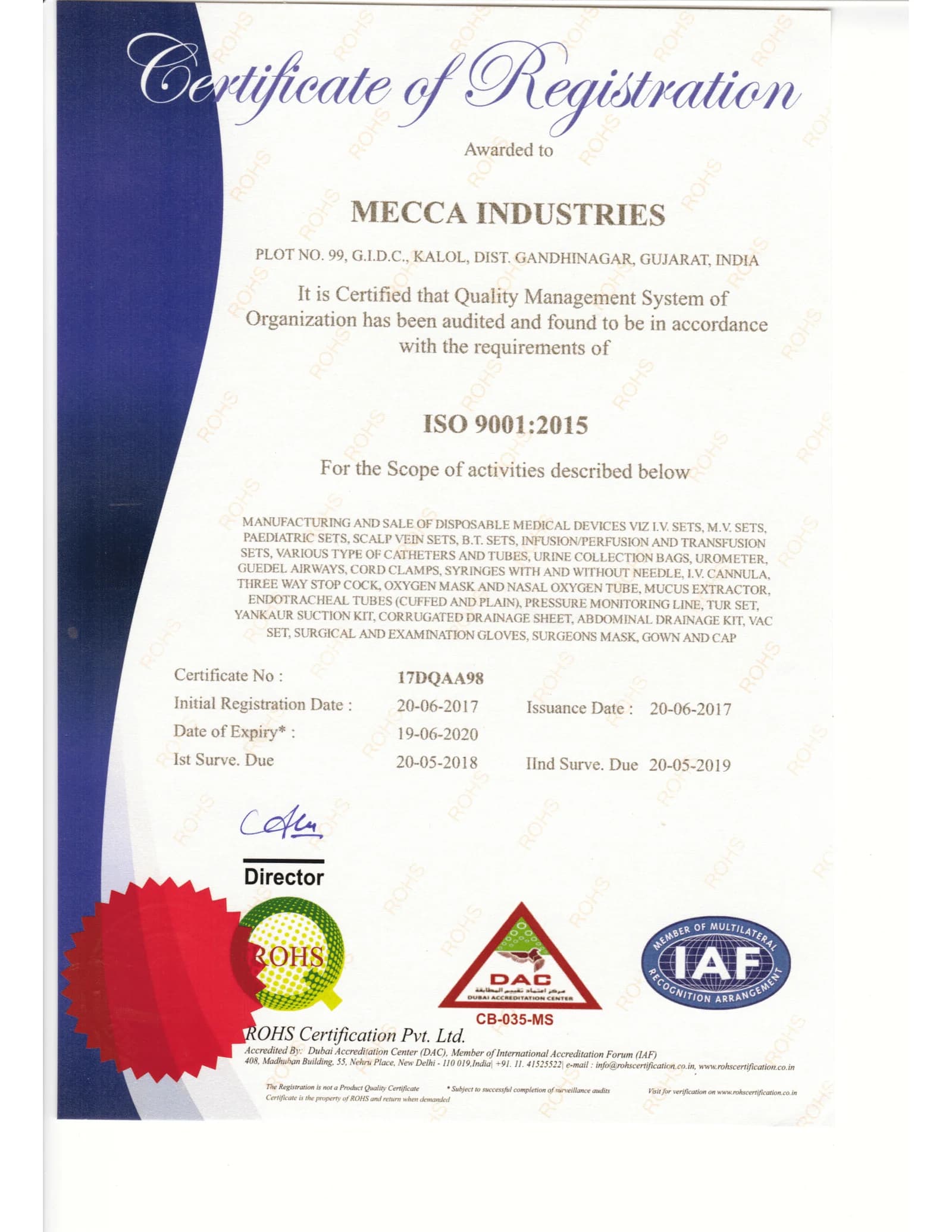 Quality Management Systems Certification certificate